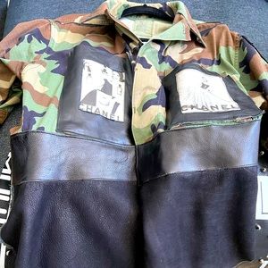 Designer Inspired Reconstructed Leather Camo Jacket